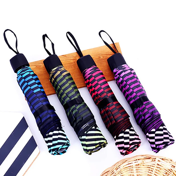 

Stripes Umbrella Three Fold Vinyl Umbrella Creative Sun-resistant Parasol Printed Parasol Anti-UV All-Weather Umbrella
