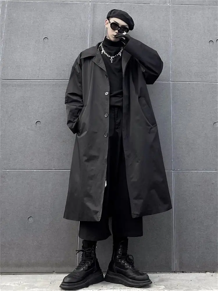 

Men's new windbreaker dark loose in the long over the knee coat coat city youth fashion leisure large size windbreaker