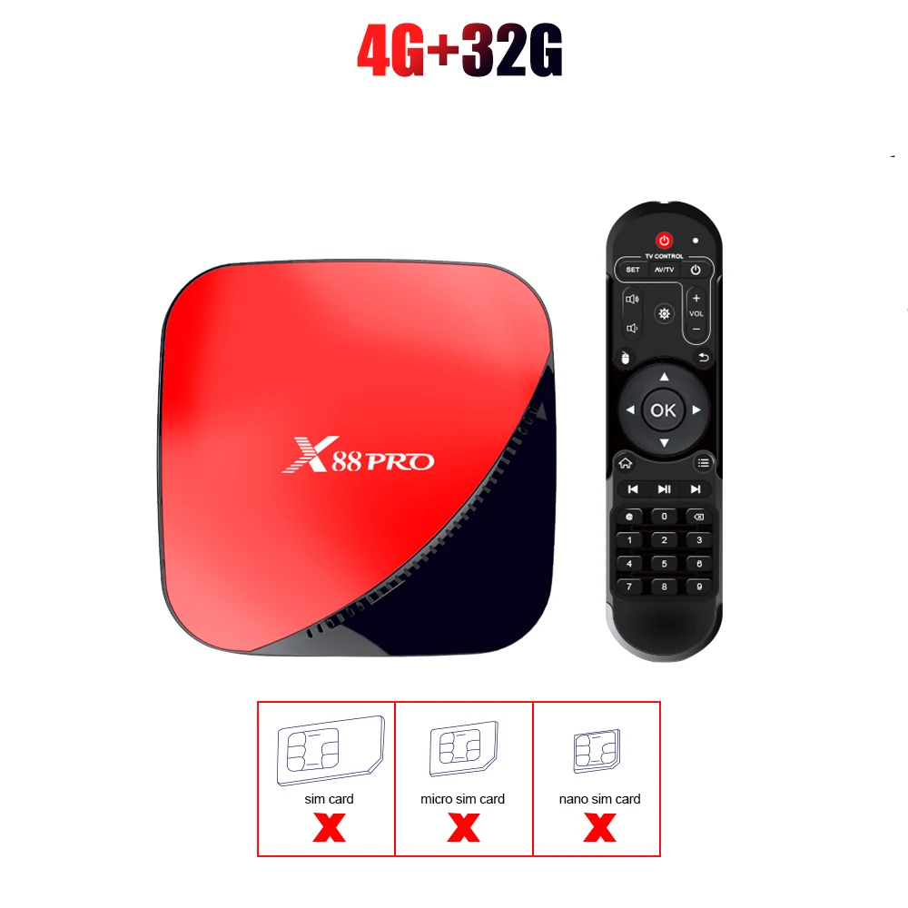 X88 STB 4K Smart tv телеприставка Android 9,0 HDMI 2,0 HD с поддержкой sim-карты WiFi Bluetooth 4K@ 60Hz Samrt tv Box - Цвет: Pro 4G 32G Red