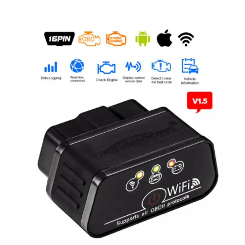 EML327 OBD2 Wifi V 1,5 автоматический диагностический сканер ODB 2 Автосканер Konnwei KW903 ELM 327 Wi-Fi OBD2 Bluetooth адаптер для Iphone - Цвет: Черный