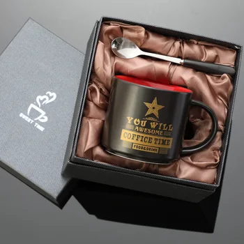 

Furniture Kitchen Accessories Ceramic Mug Nordic Coffee Cup + Spoon Gift Box Matt Black Coffee Lahua Cup Tea Cup Water Cup