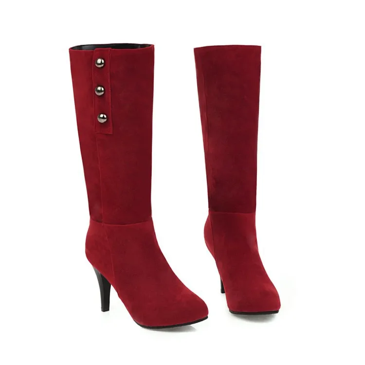 red Botas mujer women boots autumn winter sexy high heels platform ladies shoes vintage rivet slip on female western boots big size - Цвет: red