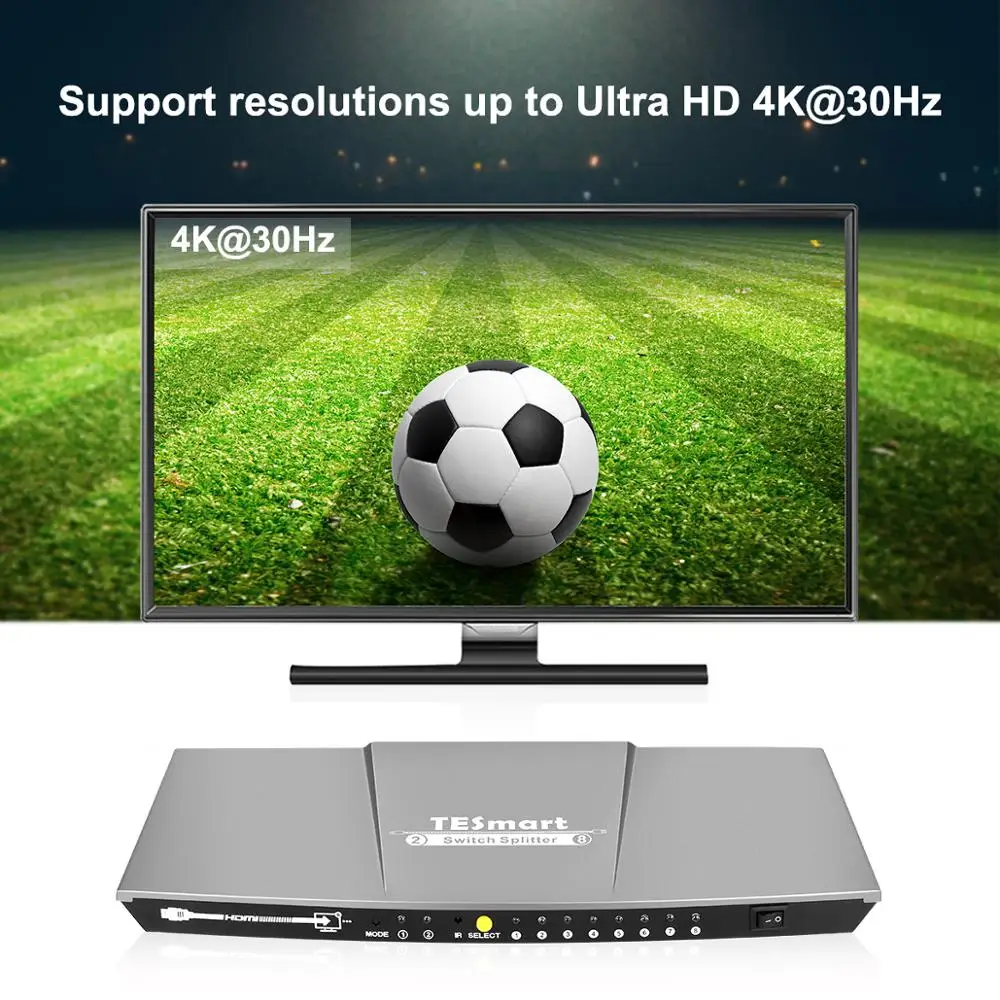  Tesla smart 2 in 8 out HDMI Switch Splitter 2x8 with IR Remote Dual Display Reslution up to 4K(3840