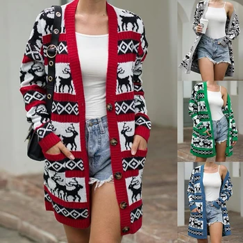 

Women knitted sweater Christmas Winter Casual Long Sleeve Ladies Outwear Overcoat Coat Topsautumn 2019 blusa de frio feminina