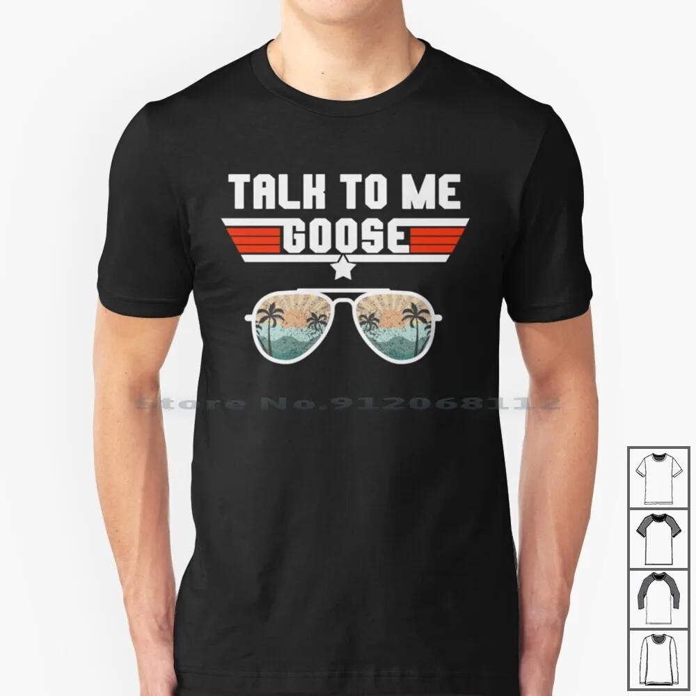 Parla Con Me Goose Retro Sunset Aviator Glasses T Shirt 100% Cotone Maverick Goose Talk To Me Goose Tom Cruise 80S Film