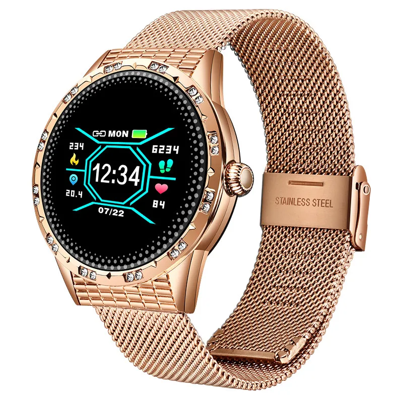 Rose gold LIGE Bluetooth Смарт часы для женщин светодиодный цветной дисплей алмазные умные часы из сплава монитор сердечного ритма спортивные женские часы для IOS Andriod - Цвет: Rose gold