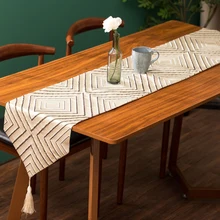 

Decorative Cotton Colorful Tea Table Runner Tassel Wedding Dining Table Cover Plain dyeTable Runner for Diningroom Dresser