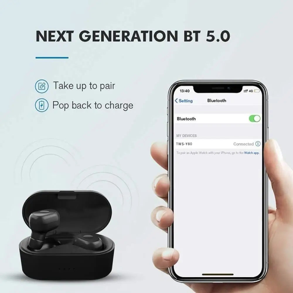 Y80 TWS Fingerprint Touch Bluetooth Earphones HD Stereo Wireless Headphones Noise Cancelling Gaming Headset