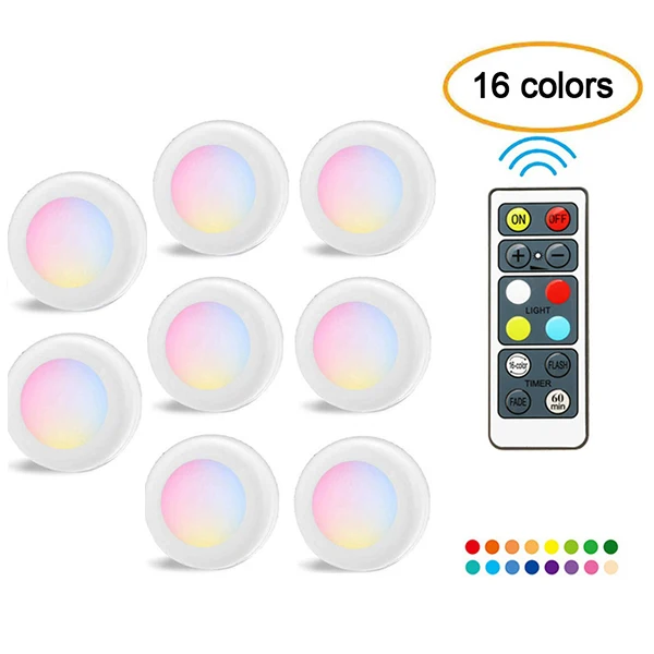 8 leds Цветная(RGB) 16 Цвета светодиодный светильник для шкафа Беспроводной затемняемая сенсорная Сенсор под шкаф светильник Светодиодный точечный светильник шкаф ночной Светильник s - Испускаемый цвет: 8 leds