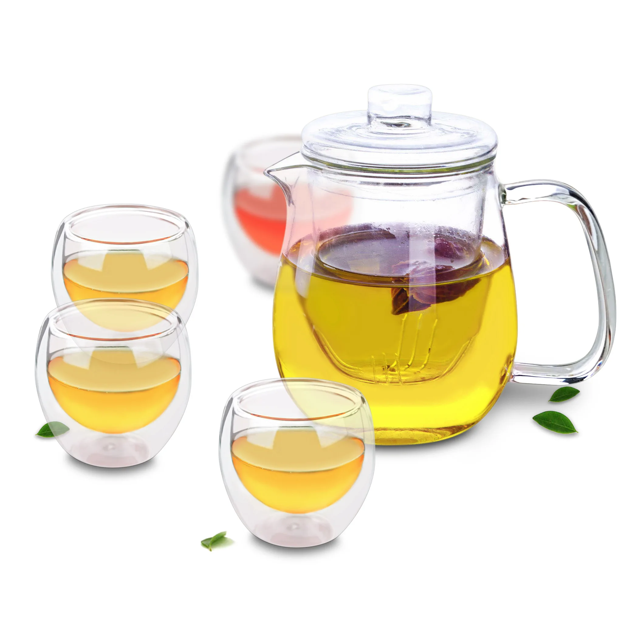 ClearTeaSet750mlHeatResistantGlassTeapot4x80mlDoubleWallTea
