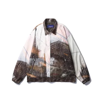 

2019 Autumn and winter New tide Brand Cathedral Digital Printing Corduroy Jacket Men Women Hip hop Casual Loose Coats