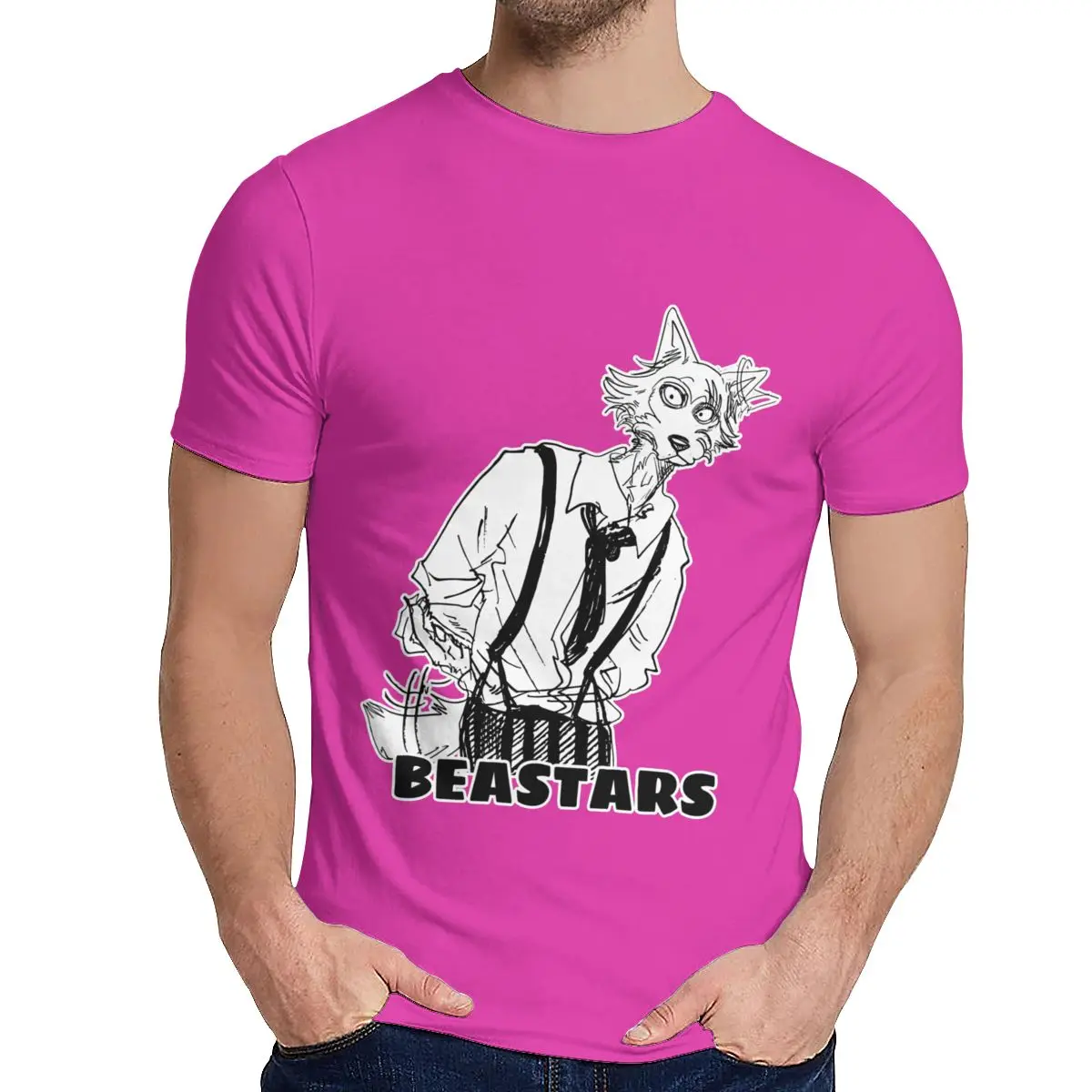 Круглый воротник Beastars аниме треугольник футболка животных Волк пушистый Манга Футболка графический принт для мужчин чистый хлопок Топ тройник - Цвет: Фуксия
