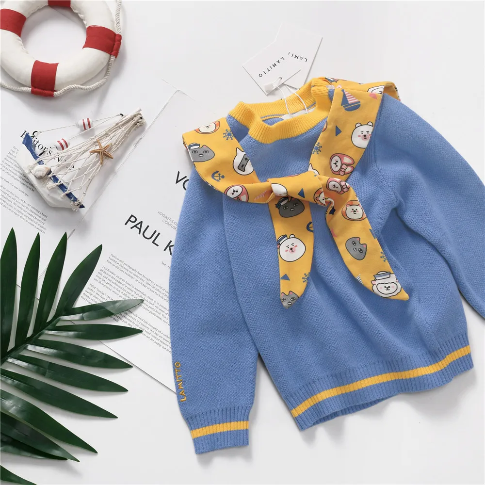 Tonytaobaby/осенне-зимний стильный свитер с круглым вырезом для малышей Детский свитер для маленьких девочек одежда для маленьких мальчиков