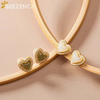 

925 Sterling Silver Jewelry Hetian Jade Gold Plated Stud Earrings for Women Heart Shaped Earring Simple Classic Trendy Gift