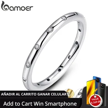 

BAMOER 2 Colors 925 Sterling Silver Droplets Stackable Finger Classic Ring for Women Wedding Jewelry Valentine's Day Gift PA7132