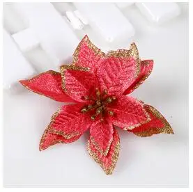 Red Merry Christmas 5 шт. искусственный цветок Санты с золотым краем украшения для дома украшения рождественской елки - Цвет: Red