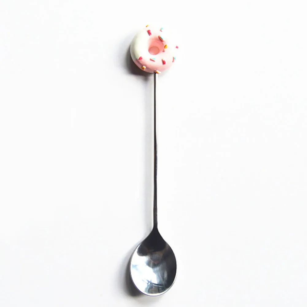 Pink Spoon Мультяшный пончик конфеты фрукты нержавеющая сталь Вилка Милая ложка безопасный красочный Десерт Мороженое кухня легко чистить посуда - Цвет: Pink Spoon