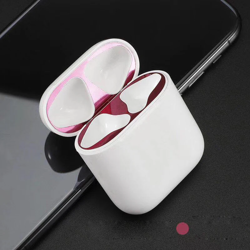 Pink Для Apple AirPods металлическая Пылезащитная наклейка для AirPods 2 ультратонкий аксессуар защитная наклейка Пылезащитная защита кожи - Цвет: Pink
