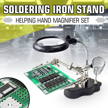 

LED Light Soldering Iron Stand Holder Station Clamp Clip Helping Hands Magnifying Glass Magnifier Repair Power Tool Accessory