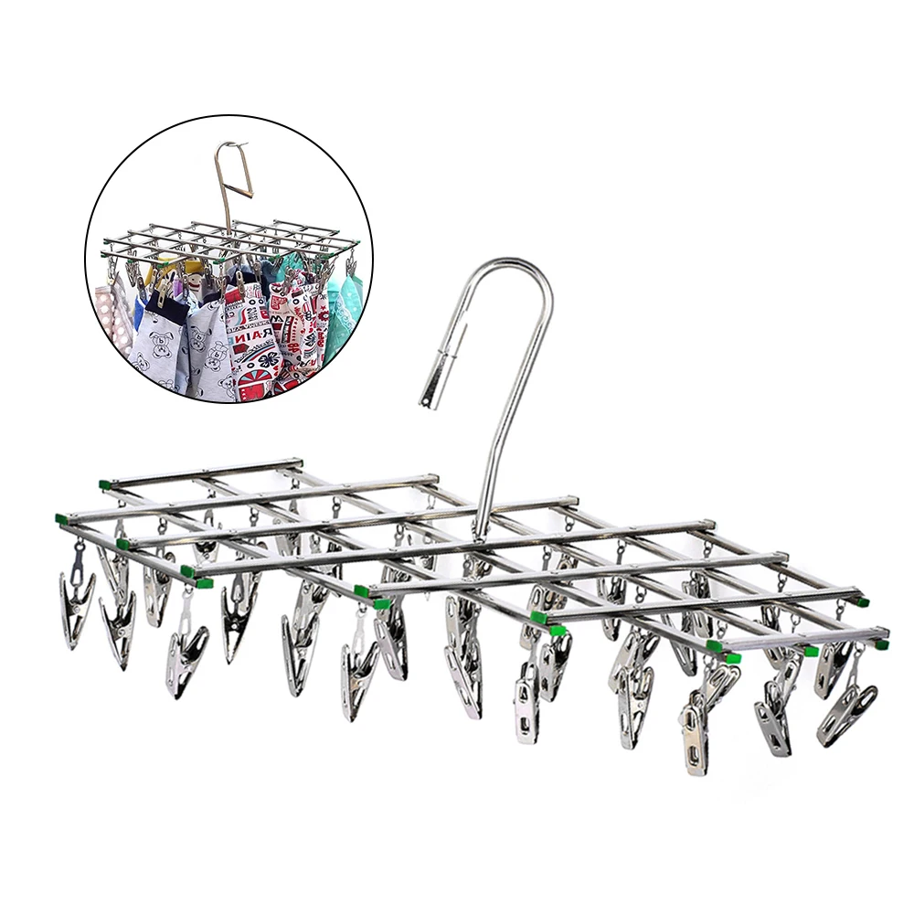 

Folding Drying Rack Underwear Socks Clip Windproof Stainless Steel 35 Pegs Clip Folding Swivel Hook Hanger Drying Rack Laundry