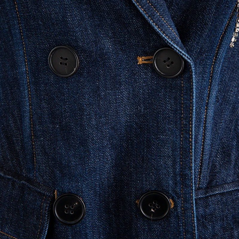 GALCAUR Patchwork Crystal Tassel Women's Blazer Notched Long Sleeve Double Breasted Tunic Denim Coats Female Fashion New