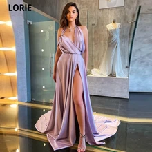 Lorie vestido de noite de cetim, roupa de festa, design simples, com divisão lateral, traje barato, trem de quadra, 2021