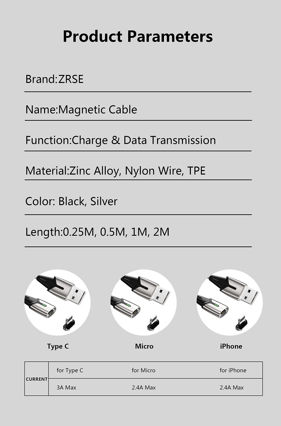 ZRSE 3m 2M 1M Магнитный кабель Micro USB кабель для iPhone samsung Магнитный зарядный светодиодный 3A Синхронизация данных Быстрая зарядка type C кабели