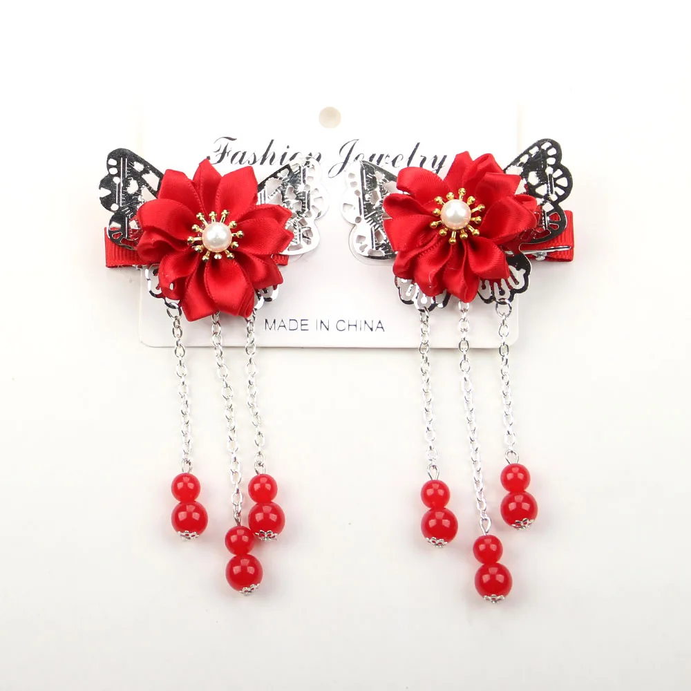 1 пара, 2 шт., многостильные заколки для волос для девочек, Китайская традиционная принцесса, кисточки, цветы, заколки для волос, Детские аксессуары для волос
