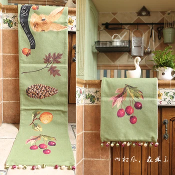 

American Pastoral Style Table Runners High Quality Two Layers Cotton Linen Table Cloth Runner with Beads Decoration for Weddding