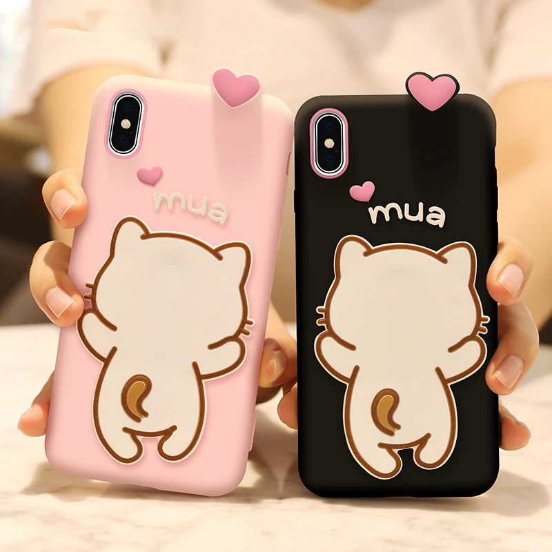

Silicone Phone Case For iPhone xsmax xr xs x With Stand Cute Cartoon Solid Color 360 Full Protection Non-Slip Deformation