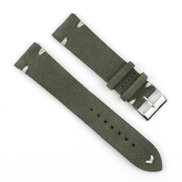 High Quality Suede Leather Vintage Watch Straps Blue Watchbands Replacement Strap for Watch Accessories 18mm 20mm 22mm 24mm Green-White Line
