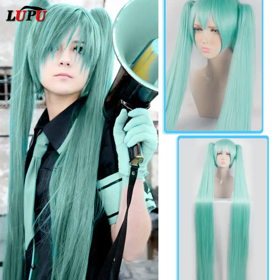 Lupu 150 センチメートルグリーンコスプレウィッグ初音ミクハロウィーンパーティーのアニメかつらコスプレ合成 150 センチメートルアクアマリンかつら 合成なしのレースのかつら Aliexpress