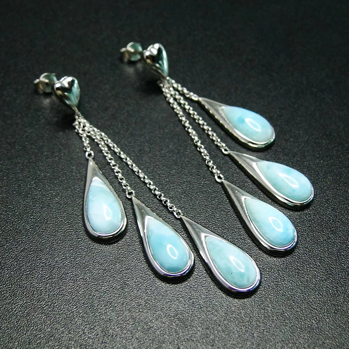 Hot Selling 925 Sterling Silver Natural Larimar Tear Drop Dangle Earrings For Women Gift