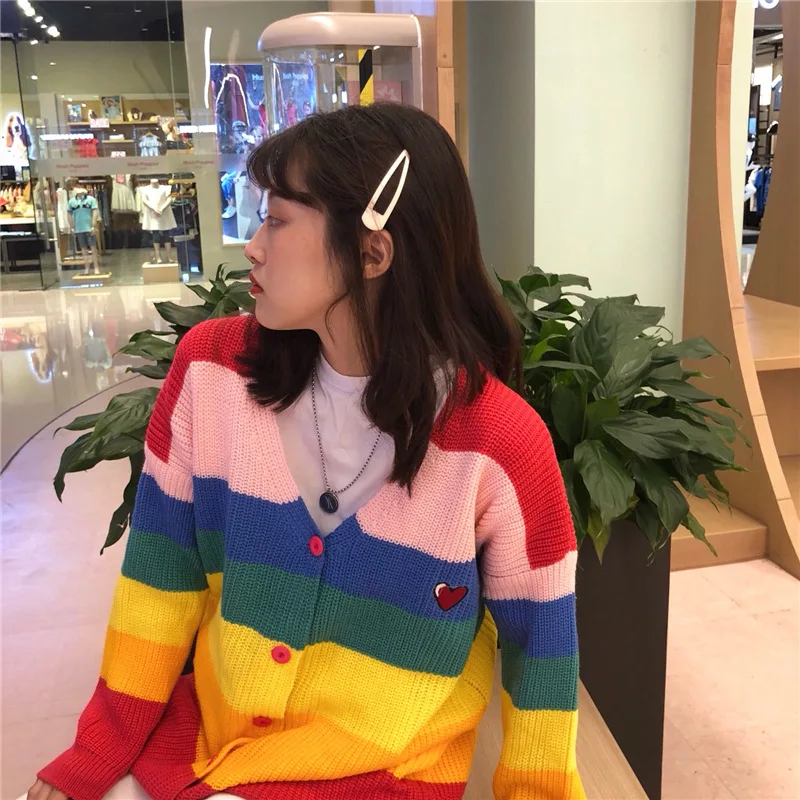 Женские свитера Kawaii Ulzzang, японский Радужный цвет, свитер с надписью, Женская Корейская Милая Одежда Harajuku для женщин