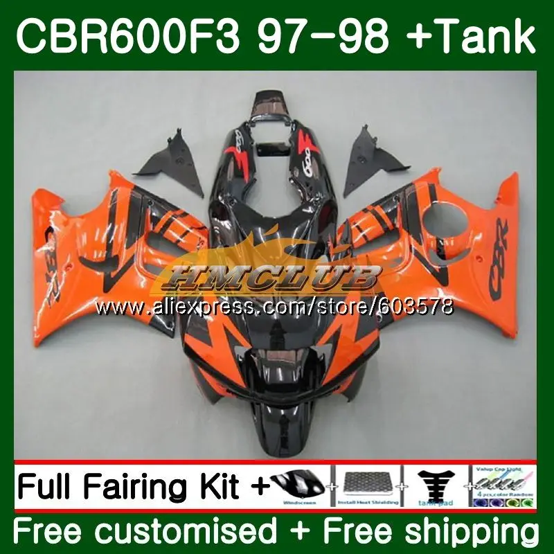 Майка для HONDA CBR600F3 CBR600RR CBR 600F3 FS 600CC 68CL. 15 оранжевого, черного цветов, CBR600 F3 97 98 CBR600FS CBR 600 F3 1997 1998 обтекатель
