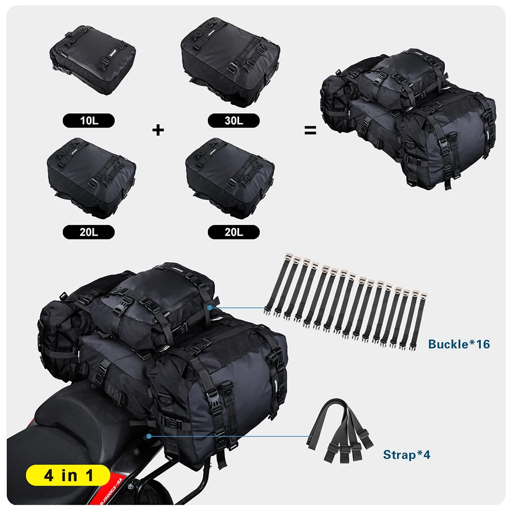 Rhinowalk Motorcycle Motocross Rear Seat Bag 10L 20L 30L Waterproof Luggage Pack Multi-Function 4 IN 1 Bumper Modification Bale (10)
