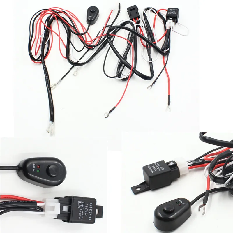 

1pc Universal Hareness Kit 1 to 2 Led Light Bar Cable 40A 12v 24v Switch Relay Auto Work Driving Fog light Wiring Loom Harness