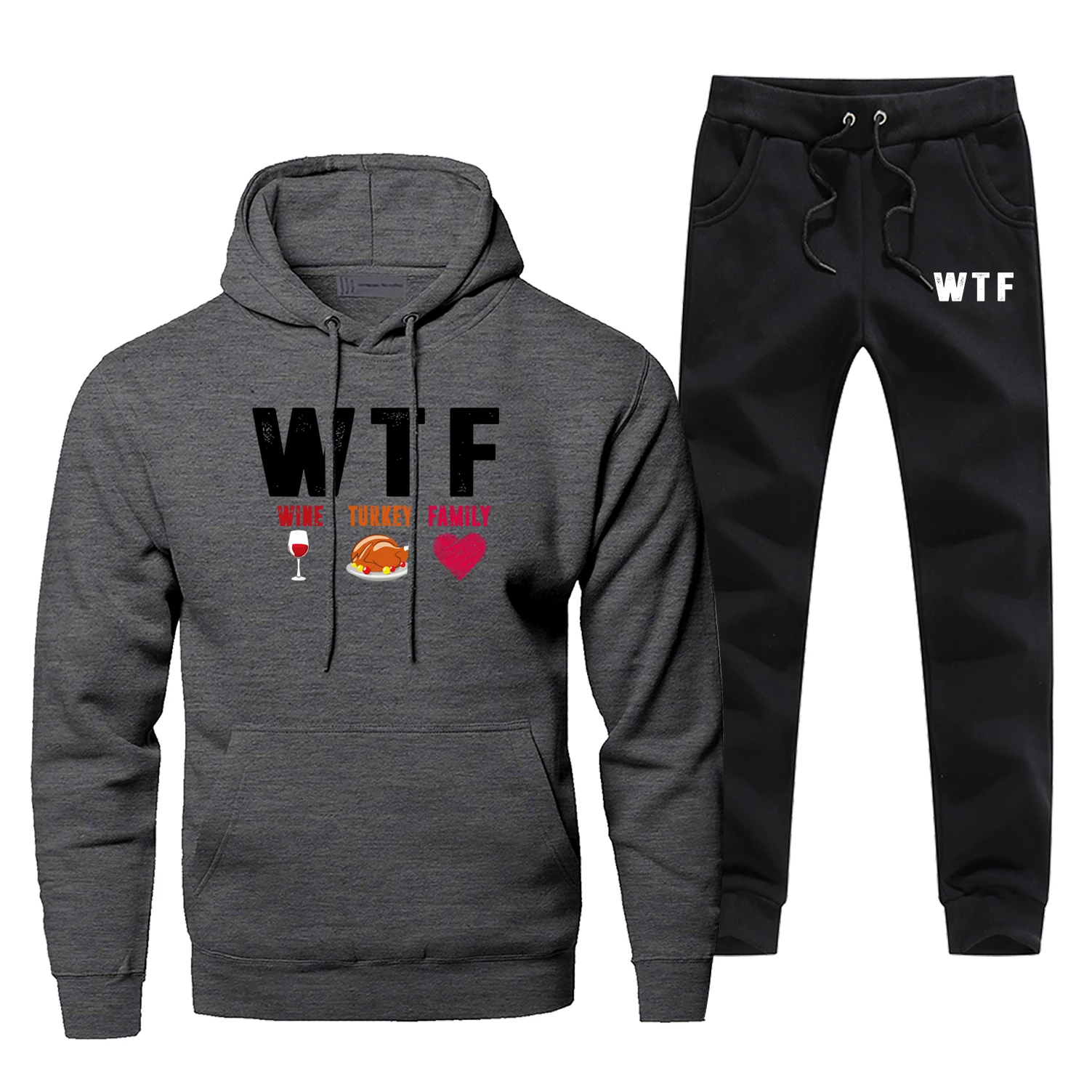 Мужские Семейные худи Wtf из винного индейки, комплекты из 2 предметов, штаны, забавная толстовка с капюшоном, спортивные штаны, уличная спортивная одежда, винтажные толстовки