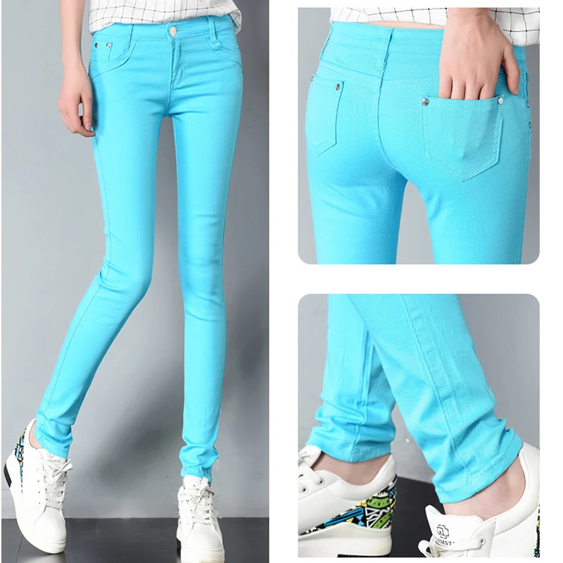 Женские s 20 цветные обтягивающие джинсы размера плюс, уличная мода, сексуальные джинсовые брюки с низкой талией, женские синие узкие джинсы