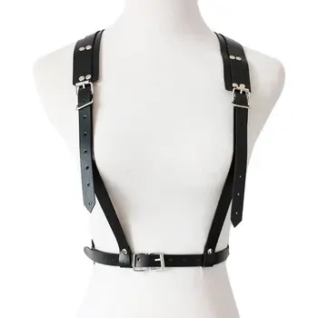 

Women Men Punk Gothic Caged Waist Belts Harajuku Retro Faux Leather Adjustable Body Harness Chest Straps With Y-Back Metal Ring