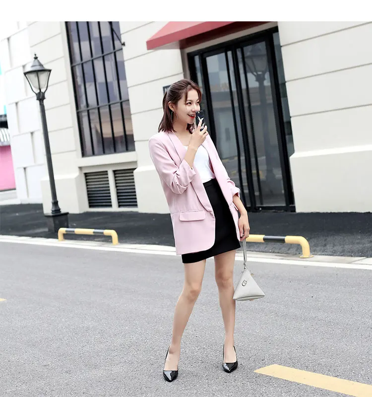 Cthink three quarter sleeve female blazer no button solid color six jacket suits most fashionable autumn girls jacket coat