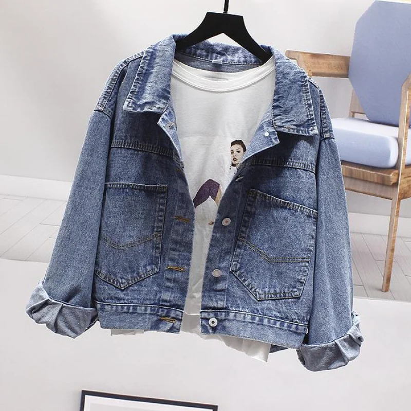 Guilantu 2020 Spring Autumn Denim Jacket Women Turn-down Collar Single Breasted Print Letter Vintage Casual Jeans Coat Female