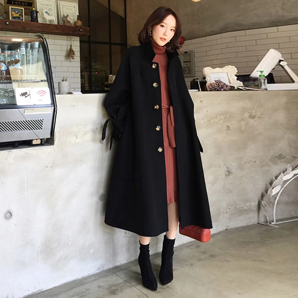KANCOOLD fashion wide lapel women's autumn jacket with loose waist loose ladies long coat wool coat cardigan jacket S-XL