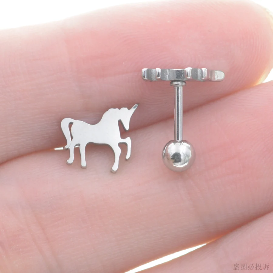 Starbeauty 1pc 18G Bar Horse Stroll Ear Stud Tragus Piercing Earring Helix Earrings for Women Girls Surgical Steel Ear Piercing