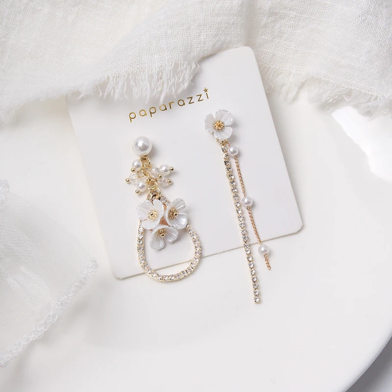 MWSONYA Fashion Korean Sweet Pearl Flower Drop Earrings for Women Fashion Tassel Pendientes Jewelry Earrings for Girl Gift