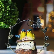 Пара синих магов, стоящая на приветственном знаке, статуя из смолы с птицей, резиновая фигурка, садовая статуя для дома, декор для рукоделия