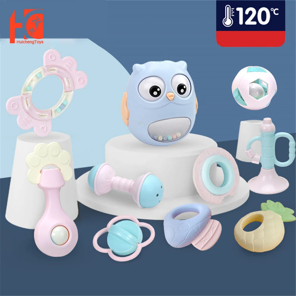 

Baby Toys 0 12 Months Teether Tumbler Bebes Girl Rattle 8pcs Newborn Soft Bell Teethers Hand Mobile Ring Sensory Balls Toys For