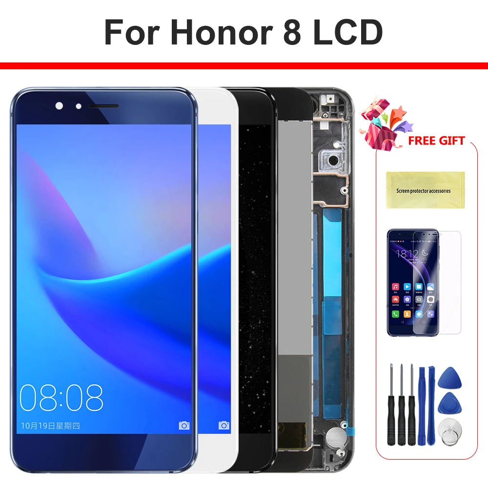 ЖК дисплей 5 2 дюйма для Huawei Honor 8 сенсорный экран с рамкой детали замены|Экраны