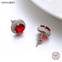 

VANAXIN 925 Silver Earrings Luxury Jewelry Earrings Crystal Clear CZ Stud Earrings For Women