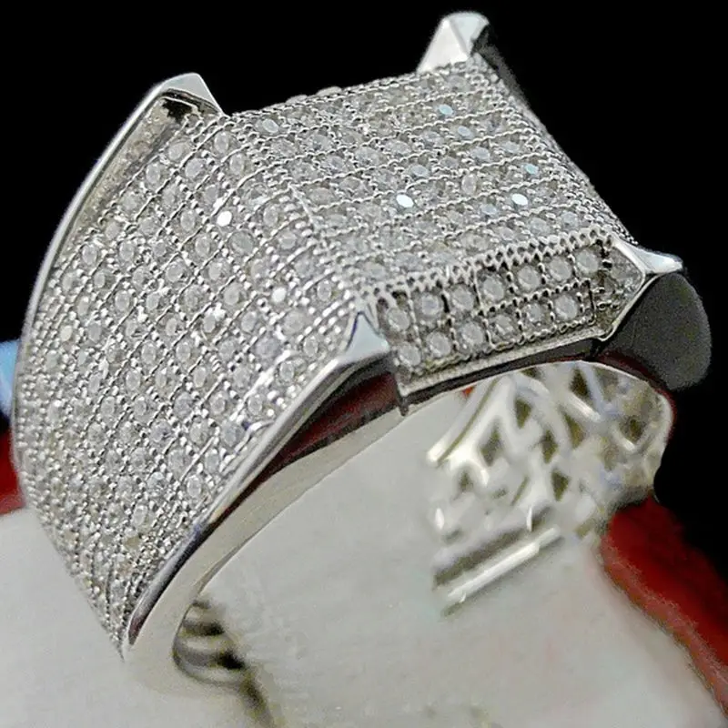 

2019 Luxury Silver Full Zircon Anel Big Rings for Women Men Fashion Jewelry Wedding Anillos Engagement Statement Couple Ring